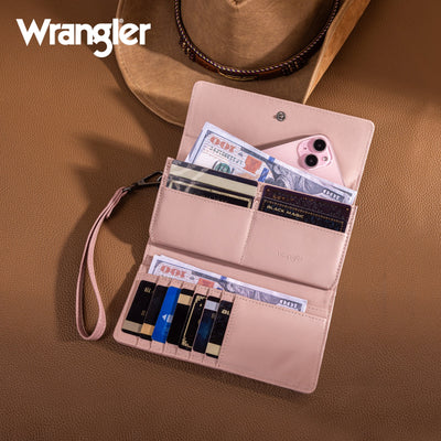 Montana West - Western Floral Tooled Tri-fold Wallet/Wristlet (Pink)