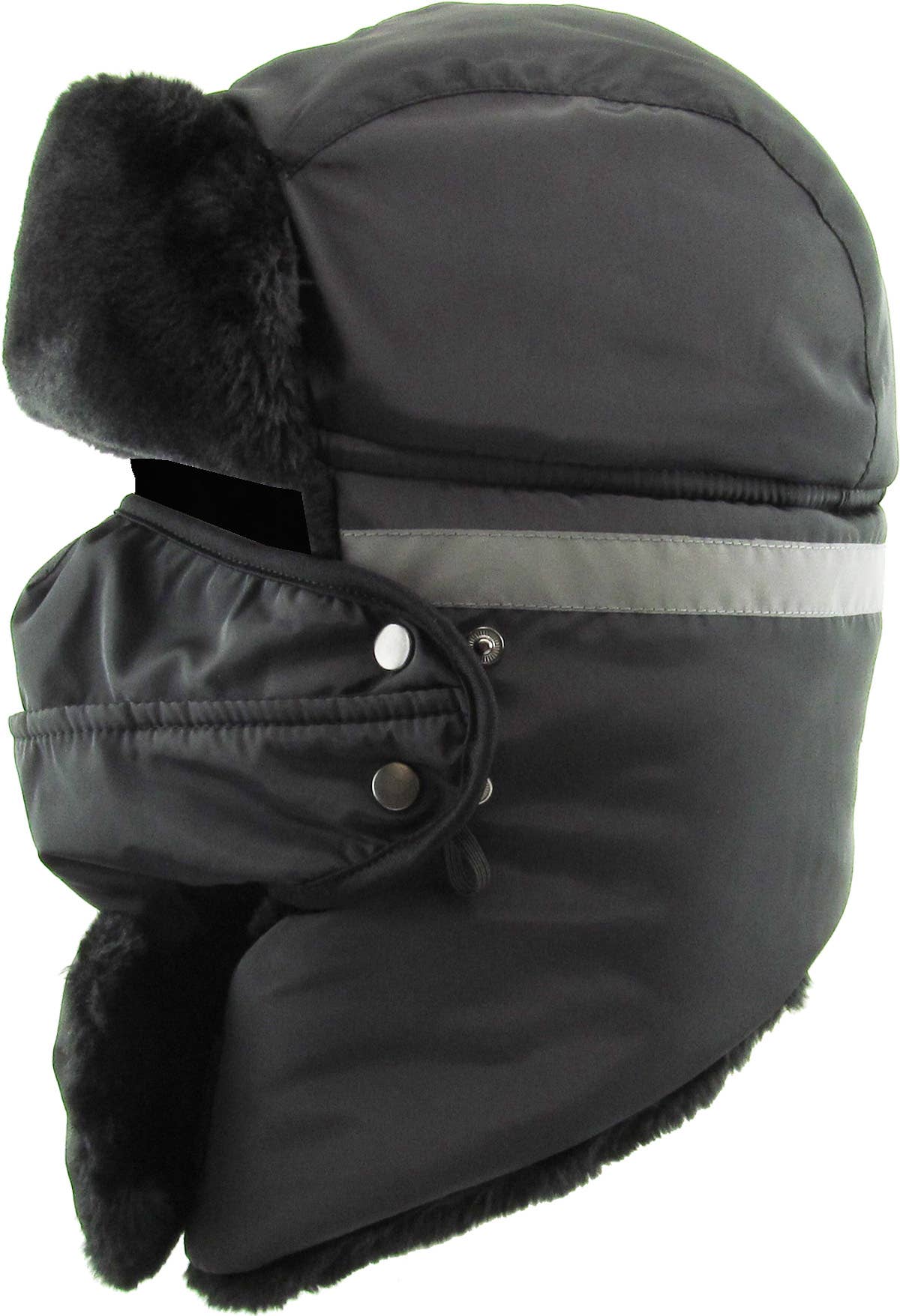 Reflective Strip Trapper With Mask & Neck Warmer: Dark Gray