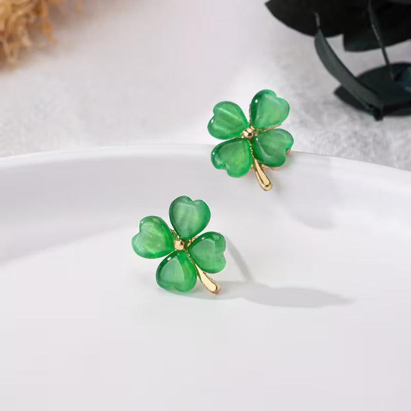 Green Clover Stud Earrings
