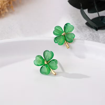 Green Clover Stud Earrings
