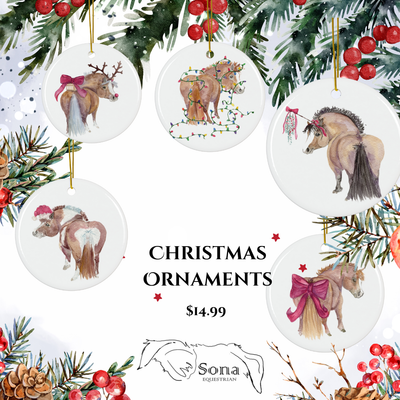 Adorable Chubby Ponies Holiday Ornament: Adorable Little Holiday Helper - Chestnut Pony with Lights