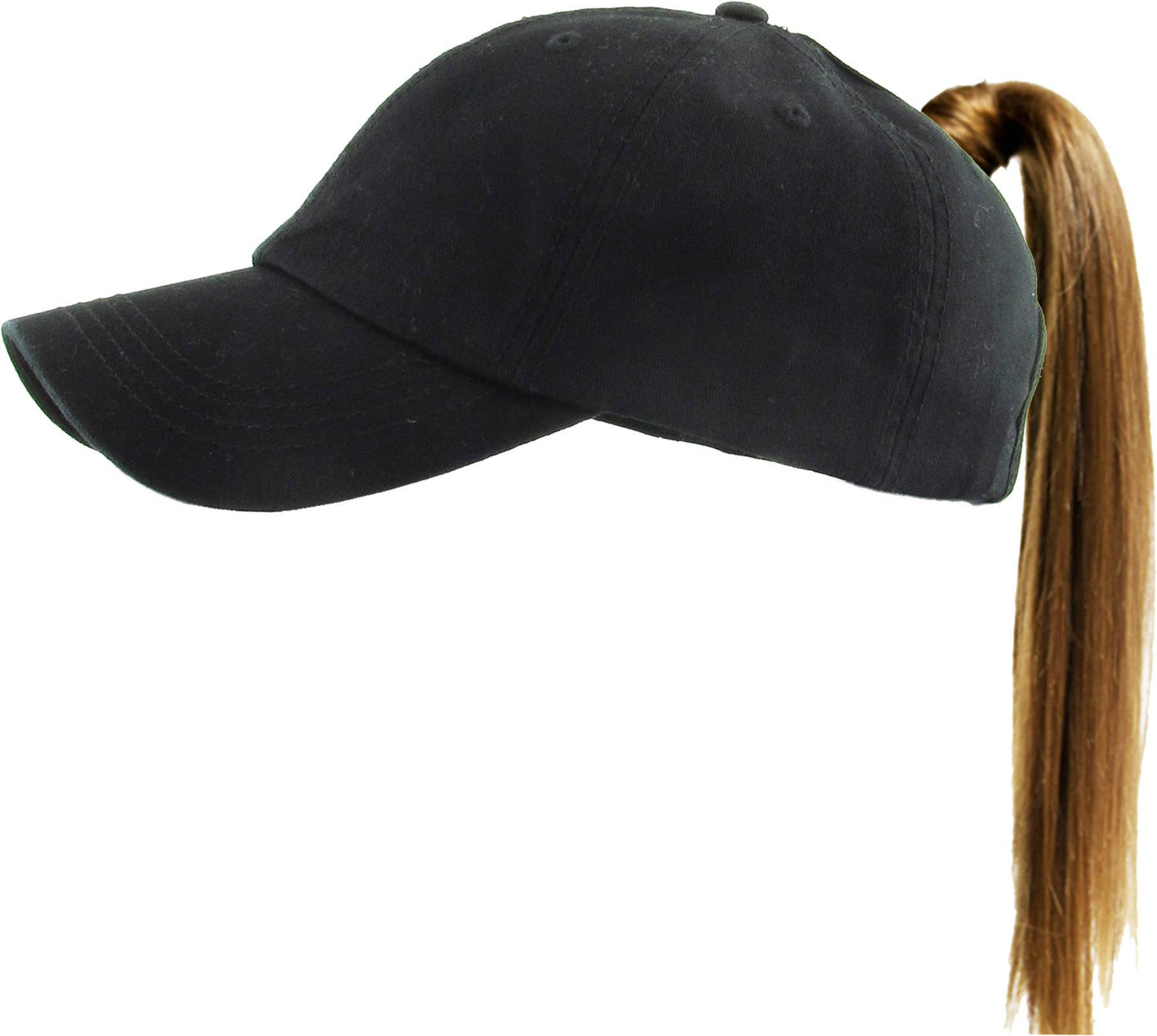 Classic Smooth Cotton Ponytail Ballcap: Black