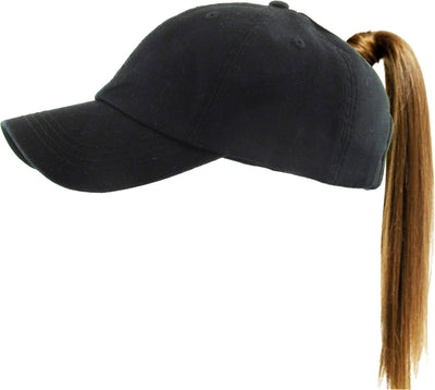 Classic Smooth Cotton Ponytail Ballcap: Black