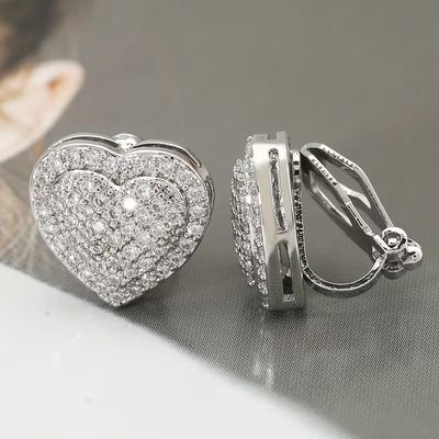 Diamond Heart Clip On Earrings