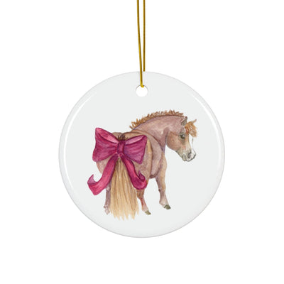 Adorable Chubby Ponies Holiday Ornament: Adorable Little Dragon - Chestnut Pony with Red Bow