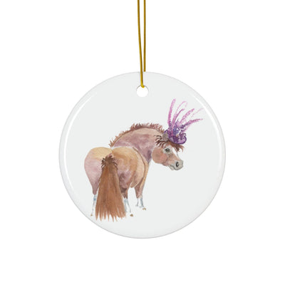 Adorable Chubby Ponies Holiday Ornament: Adorable Little Derby - Chestnut Pony with Derby Hat