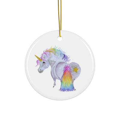 Adorable Chubby Ponies Holiday Ornament: Adorable Little Rainbow Unicorn