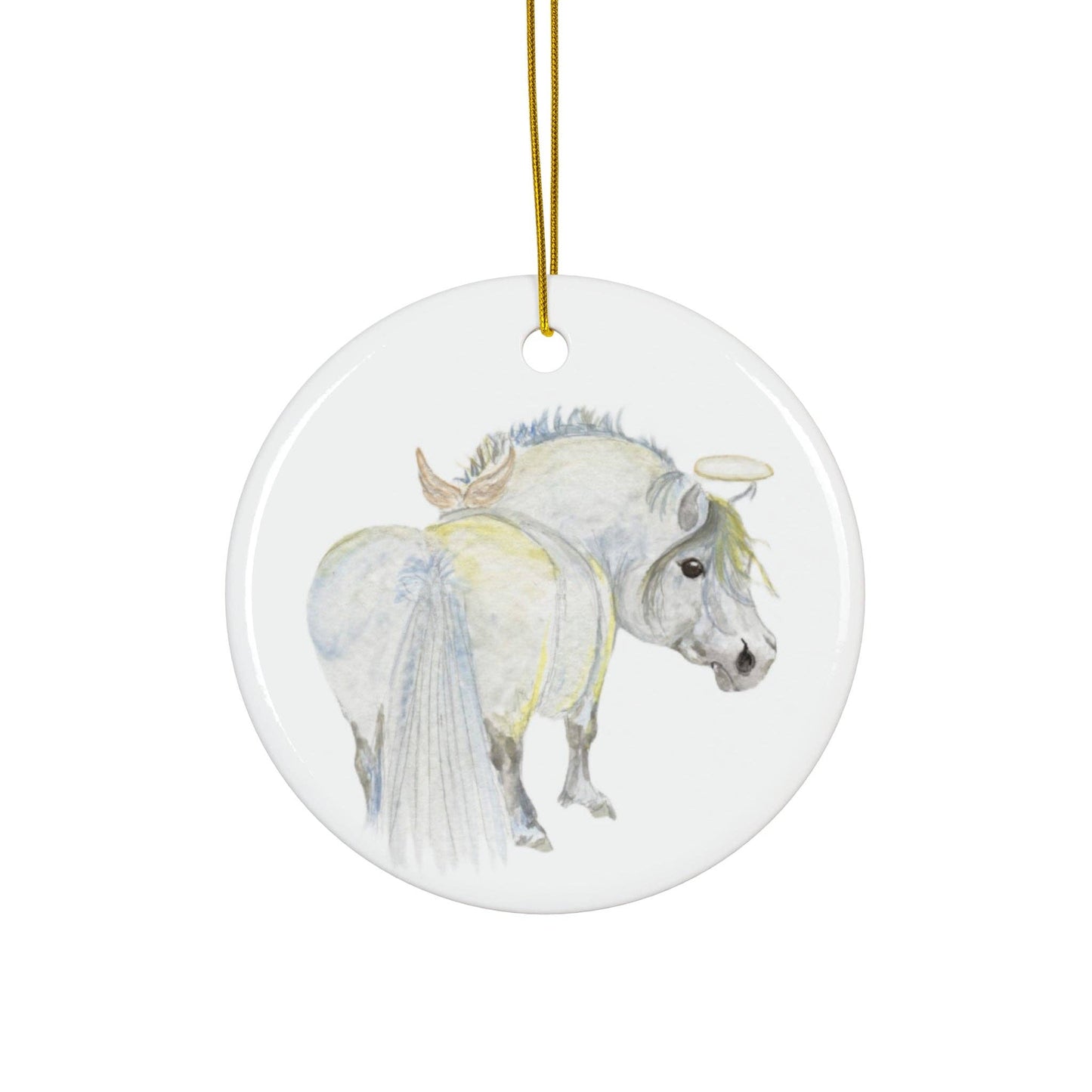 Adorable Chubby Ponies Holiday Ornament: Adorable Little Dragon - Chestnut Pony with Red Bow
