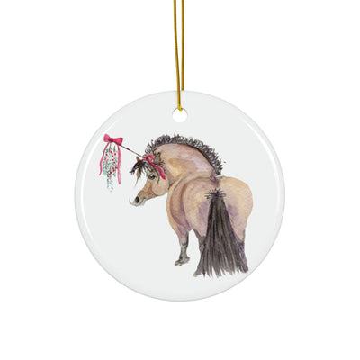 Adorable Chubby Ponies Holiday Ornament: Adorable Little Mistletoe Kiss - Bay Pony with Mistletoe