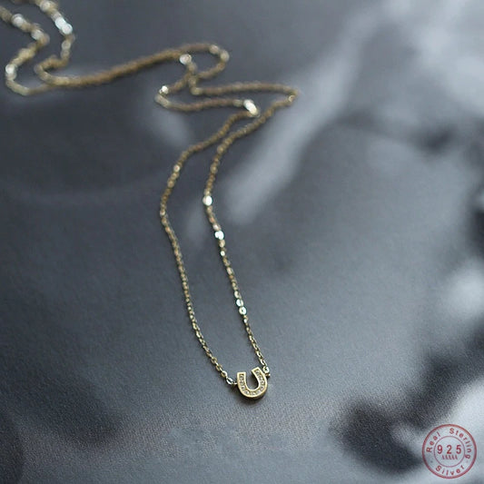 14K Gold Plated Pavé Crystal Horseshoe Shape Pendant Necklace