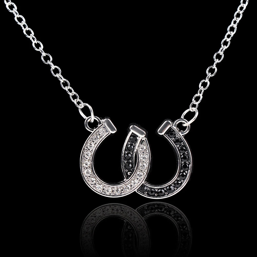 Lucky Rhinestone double horseshoe necklace