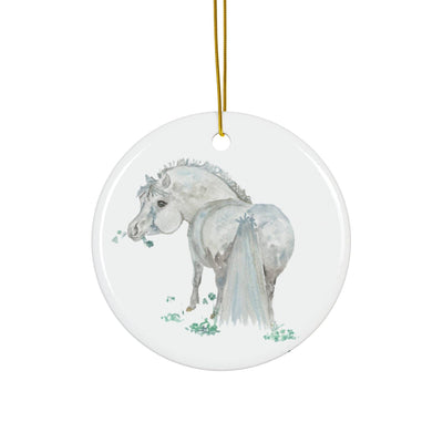 Adorable Chubby Ponies Holiday Ornament: Little Miss Clover - Grey Pony with Clover
