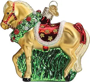 Old World Christmas Horse with Wreath Glass Blown Ornament for Christmas Tree