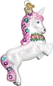 ld World Christmas Glass Blown Ornament Prancing Unicorn