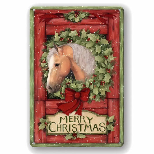 Metal Aluminum Sign, Christmas Horse Head Wall Art Decoration, Vintage