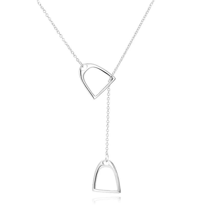 Stainless Steel Double Horse Stirrup Necklace (Gold or Silver)