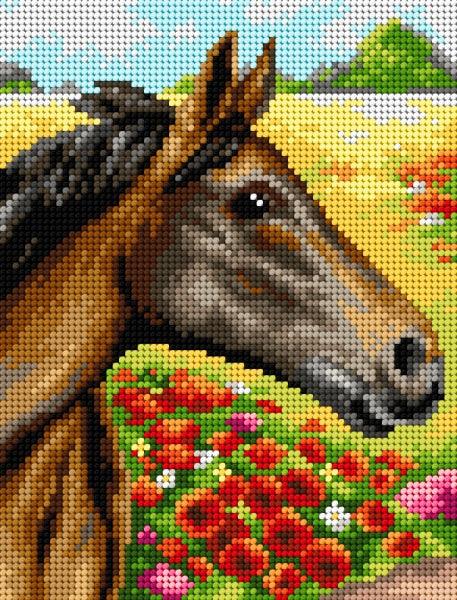 Needlepoint canvas for halfstitch without yarn Horse on a Meadow 2431F - Printed Tapestry Canvas
