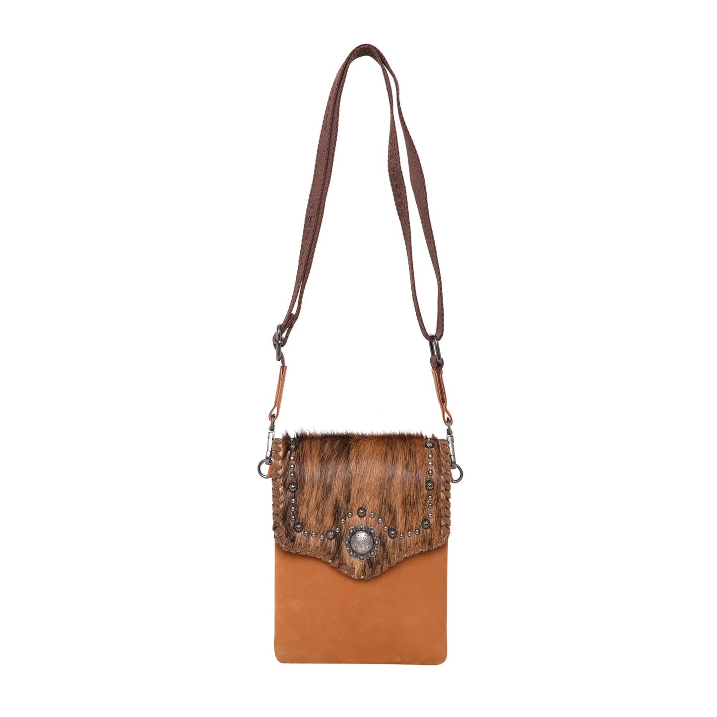 Montana West - 100% Genuine Leather Hair-On Cowhide Collection Crossbody - Orange Brown