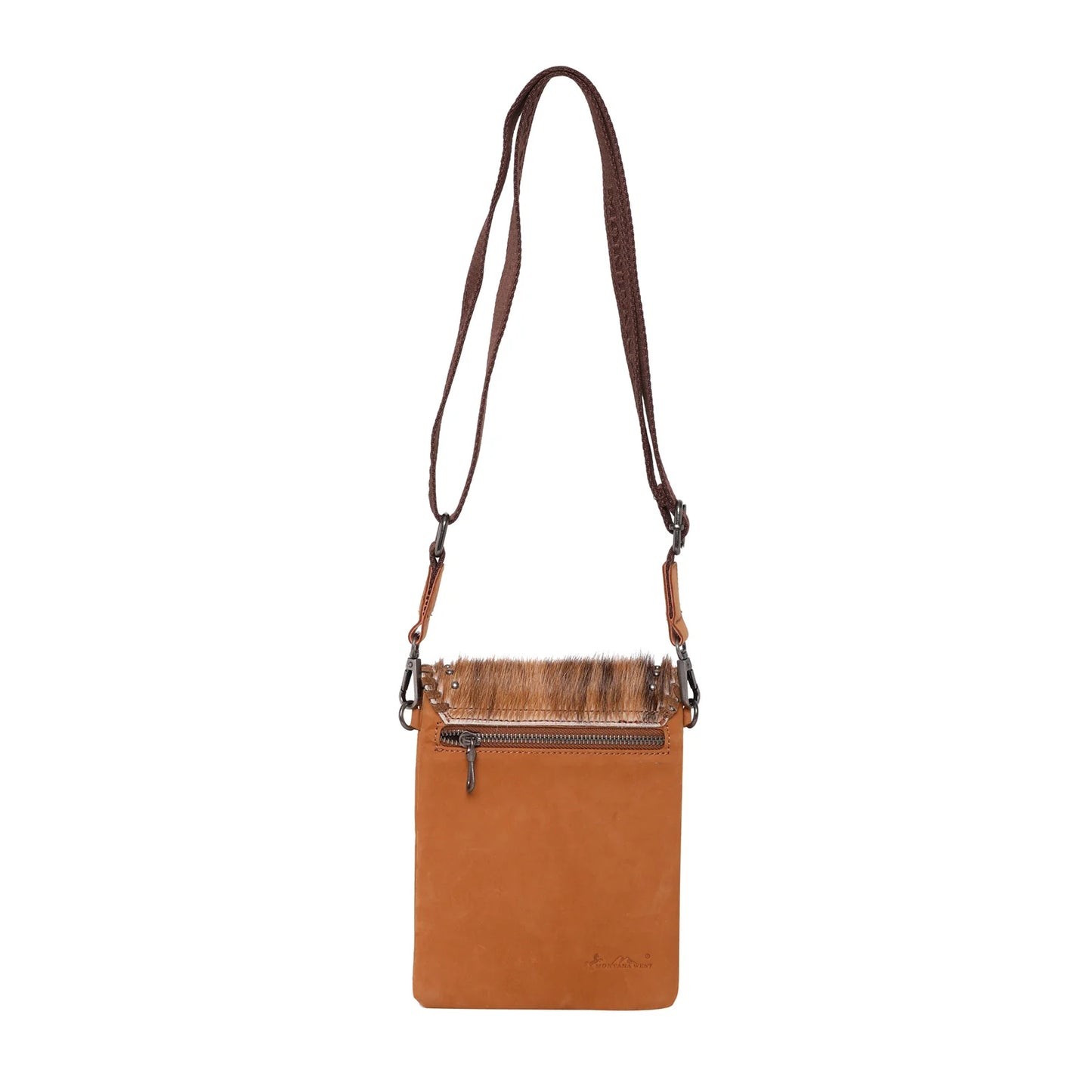 Montana West - 100% Genuine Leather Hair-On Cowhide Collection Crossbody - Orange Brown