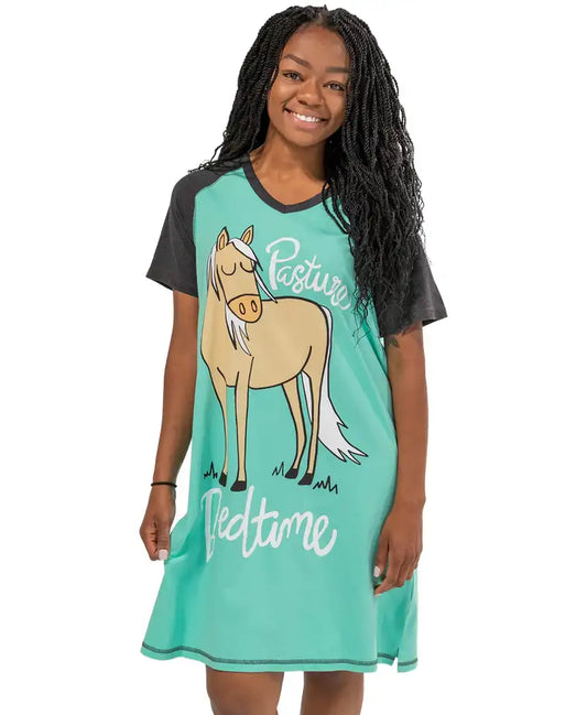 Lazy One Pasture Bedtime Women's Horse V-neck Nightshirt