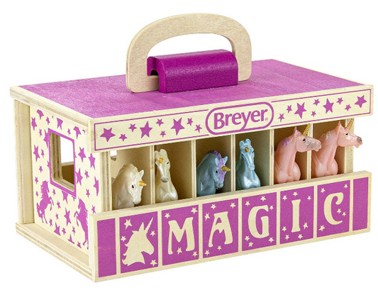 Breyer Unicorn Magic Wood Carry Stable with 6 Unicorns 59218