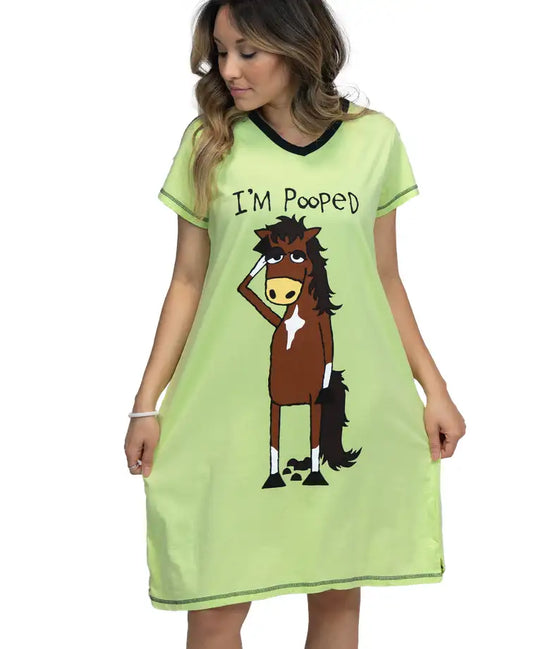 Lazy One I'm Pooped Women's Horse V-neck Nightshirt