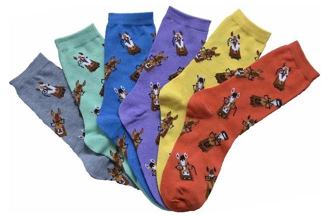 AWST INT'L LADIES' "LILA" HORSE WITH SPECTACLES CREW SOCKS