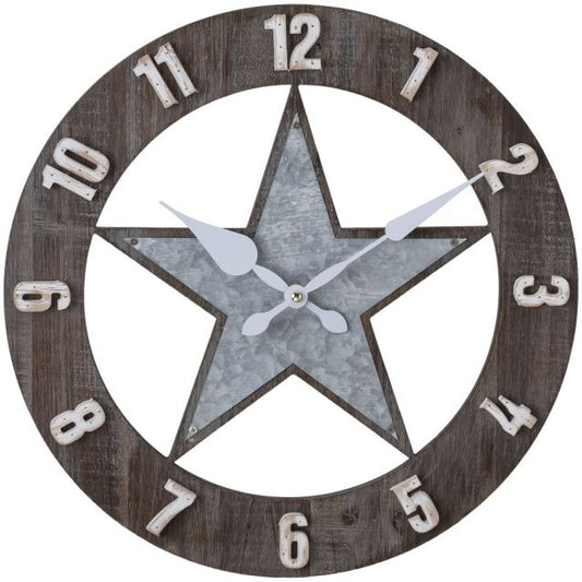 METAL & WOOD STAR WALL CLOCK